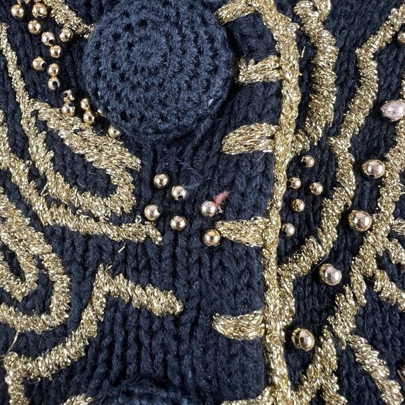 VTG Michael Simon Black Gold Regencycore Beaded Embroidered Cardigan Sweater  S - Picture 7 of 10